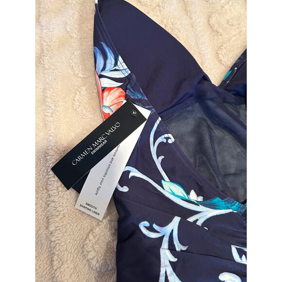 Carmen Marc Valvo V-Neck Halter One Piece Swimsuit - Tivoli Garden NWT Size 10 - Picture 8 of 10